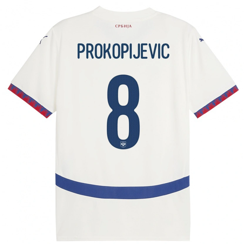 Danxen Bambino Maglia Serbia Mateja Prokopijevic #8 Bianco Kit Gara Away 24-26 Maglietta