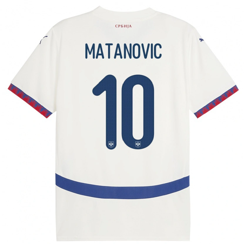 Danxen Bambino Maglia Serbia Ognjen Matanovic #10 Bianco Kit Gara Away 24-26 Maglietta