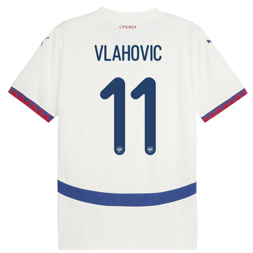 Danxen Bambino Maglia Serbia Vanja Vlahovic #11 Bianco Kit Gara Away 24-26 Maglietta
