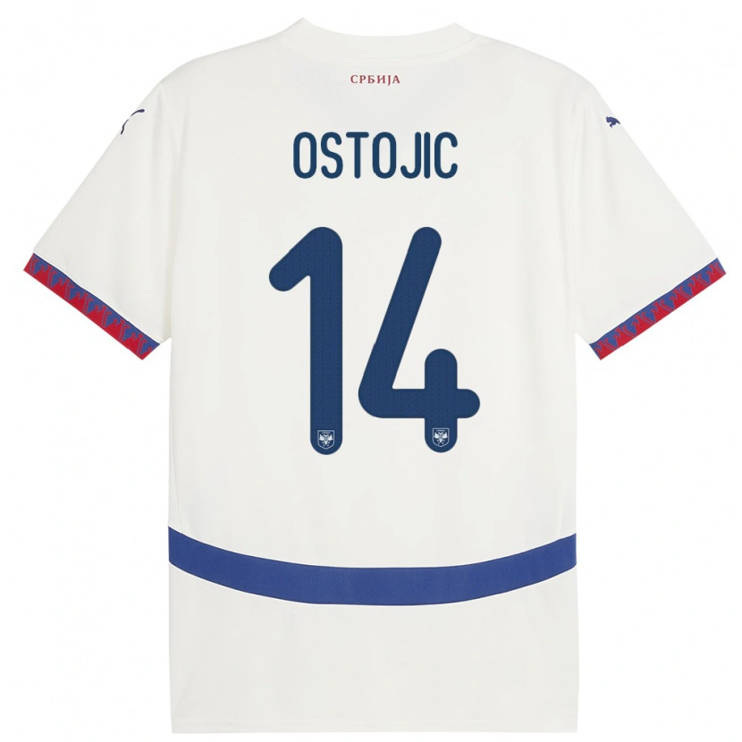 Danxen Bambino Maglia Serbia Jovan Ostojic #14 Bianco Kit Gara Away 24-26 Maglietta