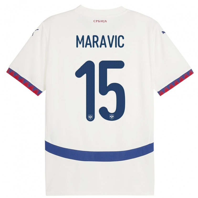 Danxen Bambino Maglia Serbia Mateo Maravic #15 Bianco Kit Gara Away 24-26 Maglietta
