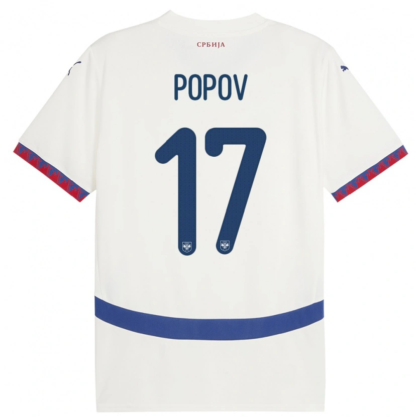 Danxen Bambino Maglia Serbia Andrej Popov #17 Bianco Kit Gara Away 24-26 Maglietta