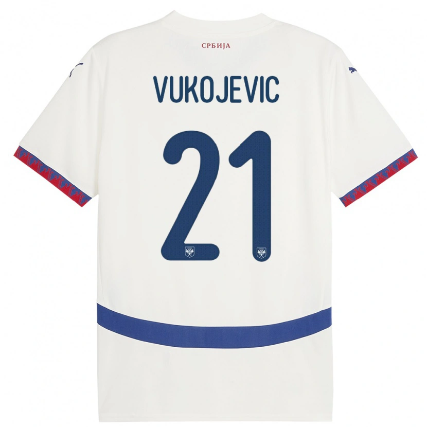 Danxen Bambino Maglia Serbia Veljko Vukojevic #21 Bianco Kit Gara Away 24-26 Maglietta