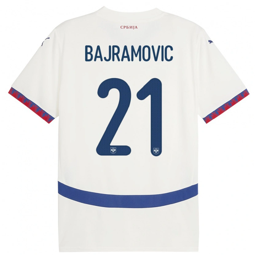 Danxen Bambino Maglia Serbia Eldin Bajramovic #21 Bianco Kit Gara Away 24-26 Maglietta