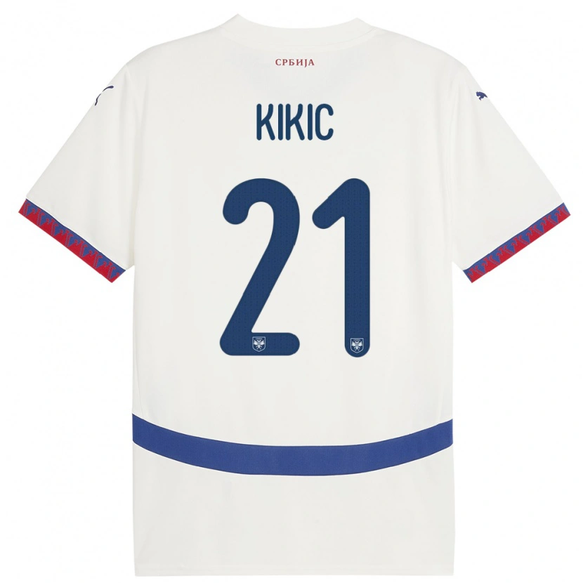 Danxen Bambino Maglia Serbia Uros Kikic #21 Bianco Kit Gara Away 24-26 Maglietta