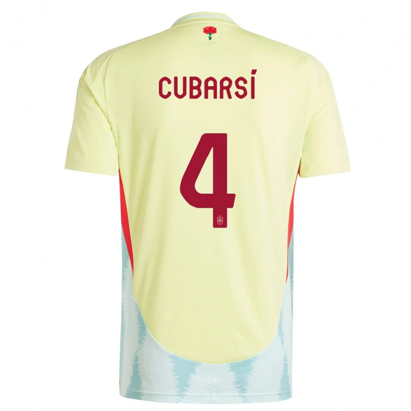 Danxen Bambino Maglia Spagna Pau Cubarsí #4 Giallo Kit Gara Away 24-26 Maglietta