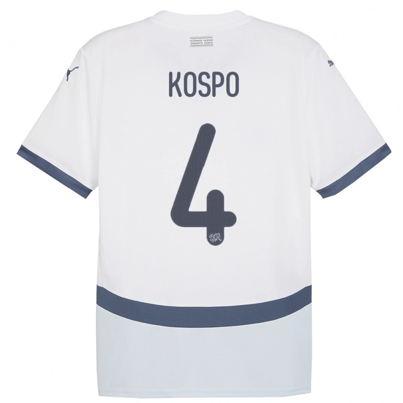 Danxen Bambino Maglia Svizzera Eman Kospo #4 Bianco Kit Gara Away 24-26 Maglietta