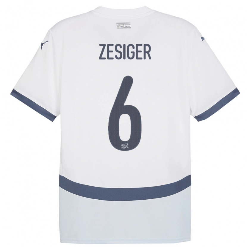 Danxen Bambino Maglia Svizzera Navin Zesiger #6 Bianco Kit Gara Away 24-26 Maglietta