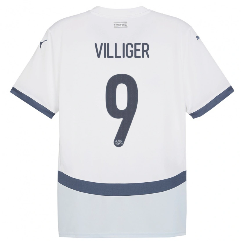 Danxen Bambino Maglia Svizzera Lars Villiger #9 Bianco Kit Gara Away 24-26 Maglietta