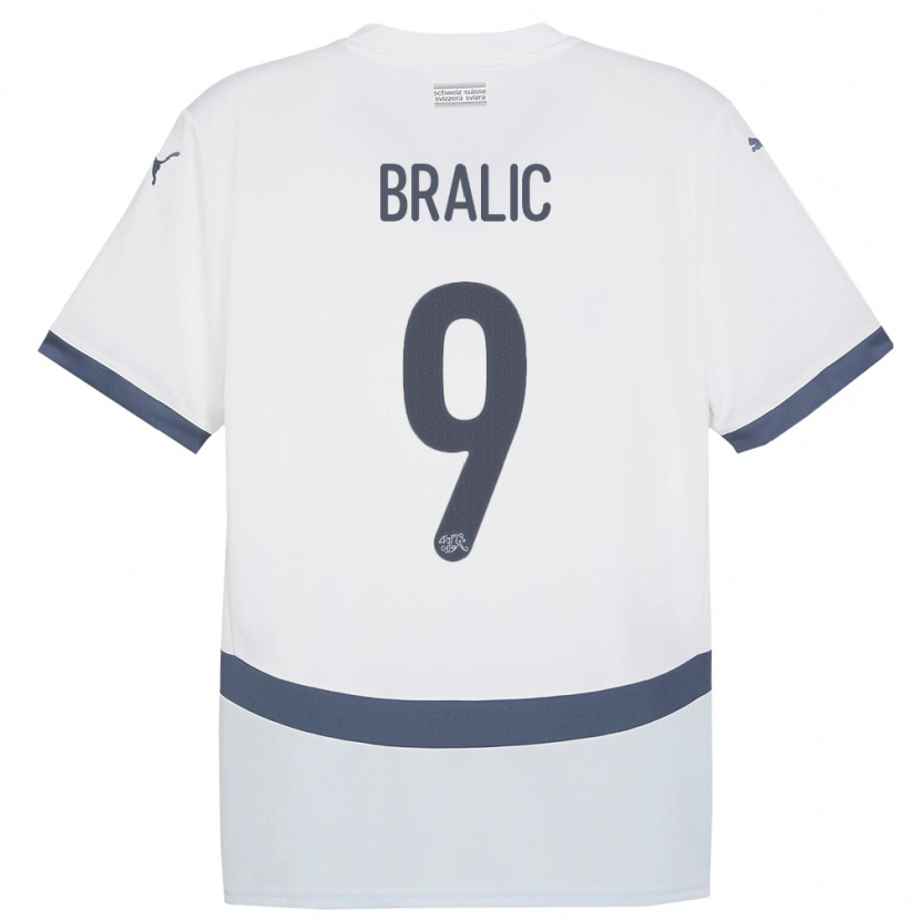 Danxen Bambino Maglia Svizzera Josip Bralic #9 Bianco Kit Gara Away 24-26 Maglietta
