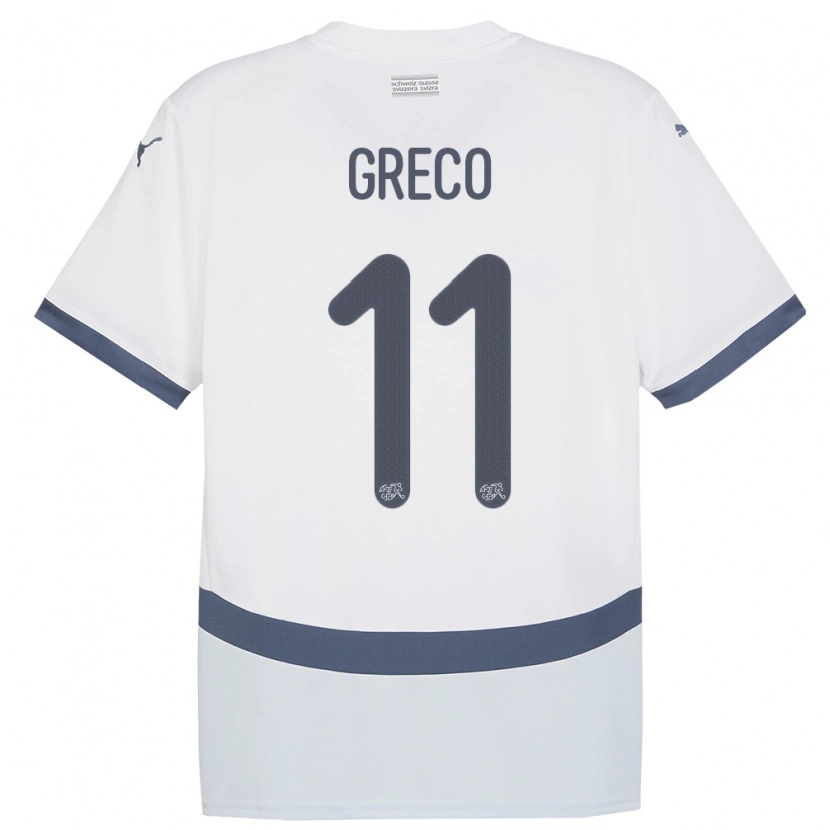 Danxen Bambino Maglia Svizzera Mario Greco #11 Bianco Kit Gara Away 24-26 Maglietta
