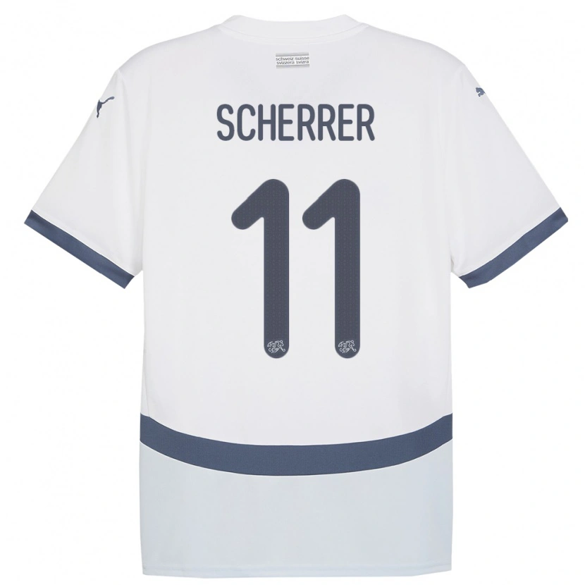 Danxen Bambino Maglia Svizzera Nevio Scherrer #11 Bianco Kit Gara Away 24-26 Maglietta