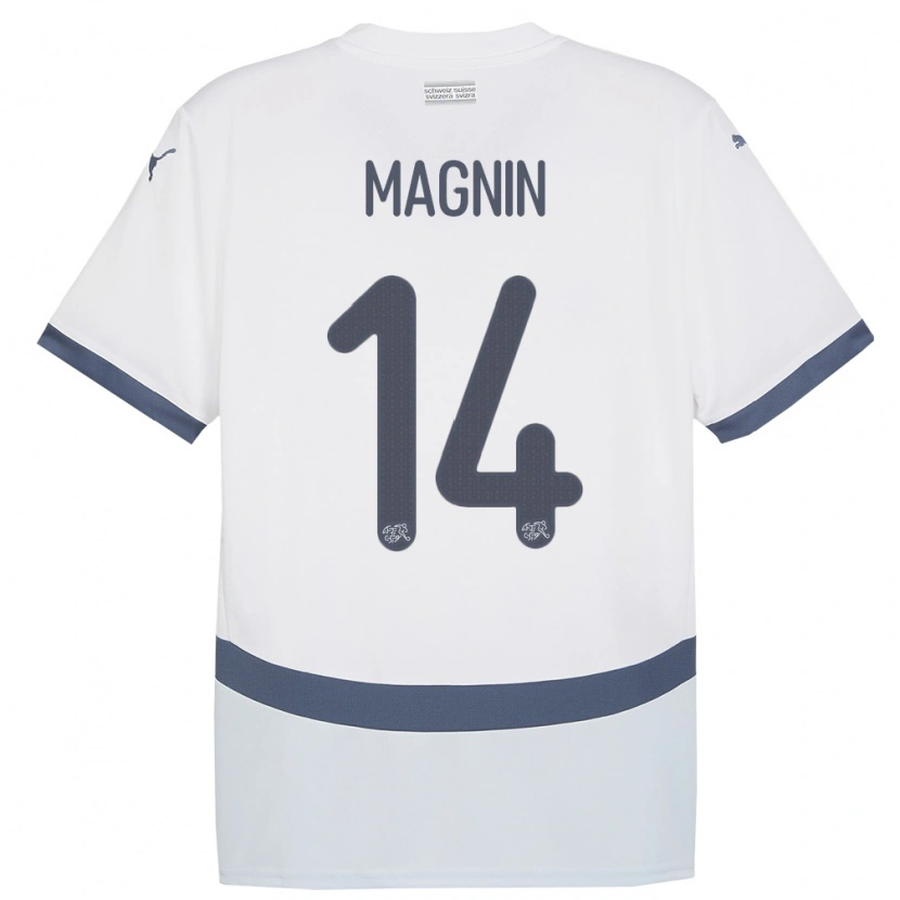 Danxen Bambino Maglia Svizzera Théo Magnin #14 Bianco Kit Gara Away 24-26 Maglietta