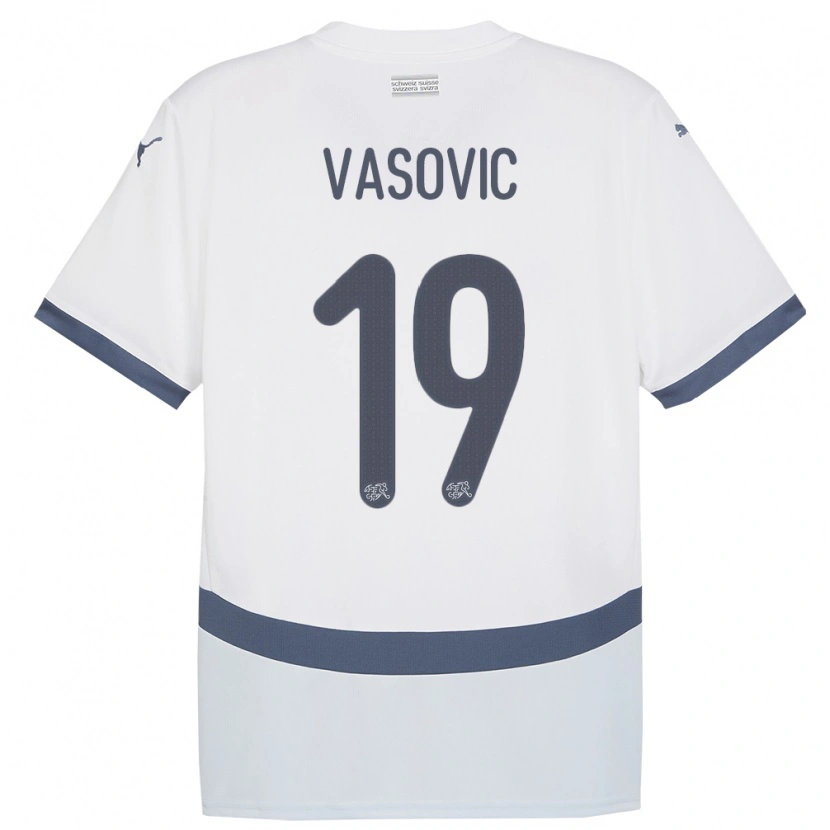 Danxen Bambino Maglia Svizzera Andrej Vasovic #19 Bianco Kit Gara Away 24-26 Maglietta