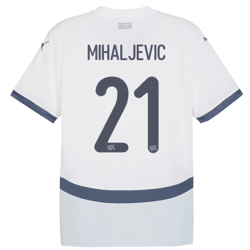 Danxen Bambino Maglia Svizzera Mark Mihaljevic #21 Bianco Kit Gara Away 24-26 Maglietta
