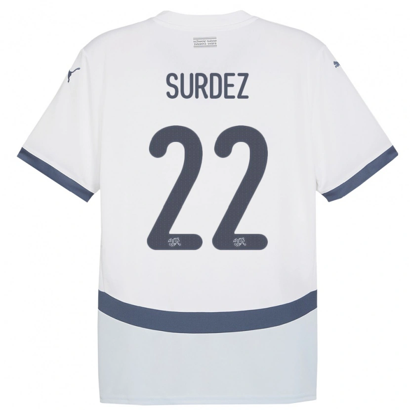 Danxen Bambino Maglia Svizzera Franck Surdez #22 Bianco Kit Gara Away 24-26 Maglietta