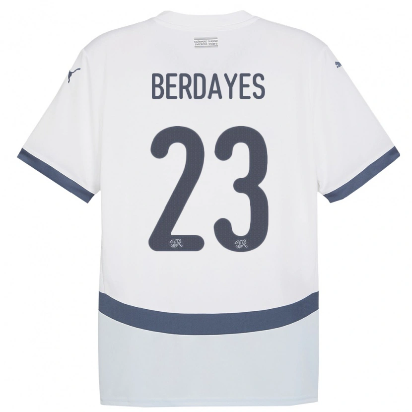 Danxen Bambino Maglia Svizzera Théo Berdayes #23 Bianco Kit Gara Away 24-26 Maglietta
