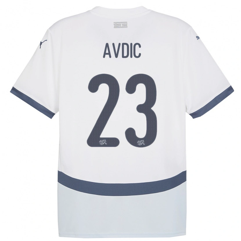 Danxen Bambino Maglia Svizzera Ahmedin Avdic #23 Bianco Kit Gara Away 24-26 Maglietta