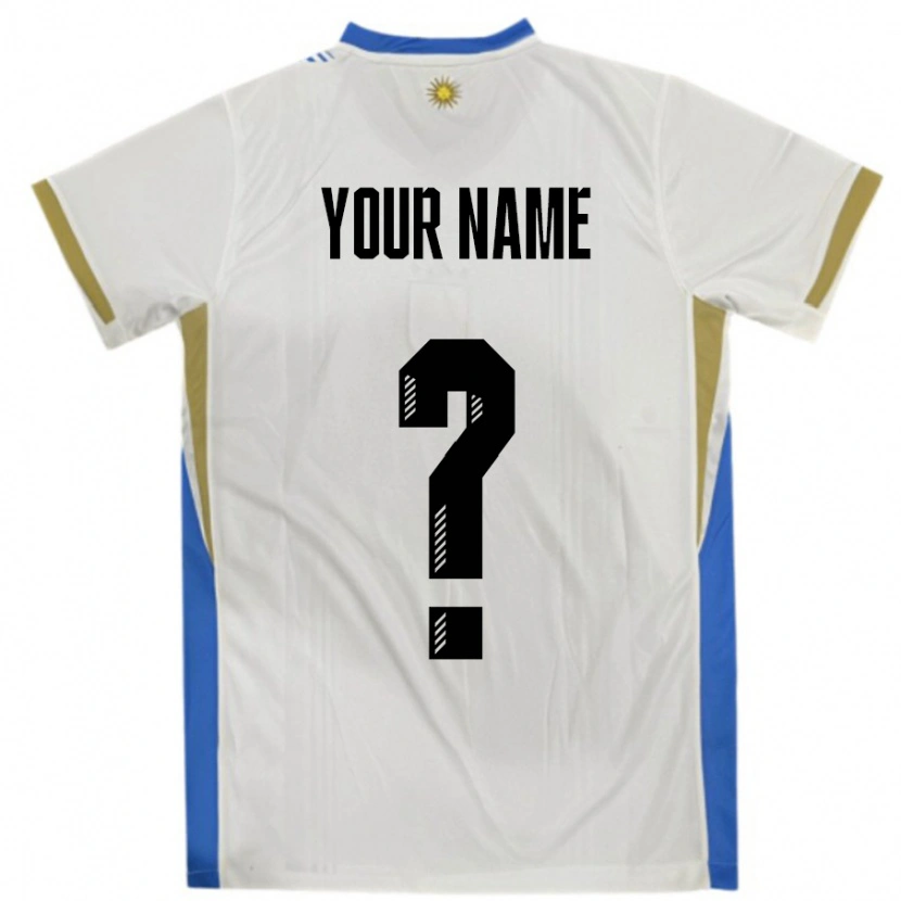 Danxen Bambino Maglia Uruguay Il Tuo Nome #0 Bianco Blu Kit Gara Away 24-26 Maglietta