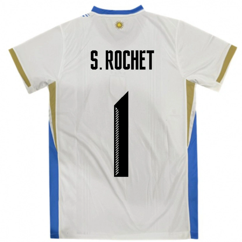 Danxen Bambino Maglia Uruguay Sergio Rochet #1 Bianco Blu Kit Gara Away 24-26 Maglietta