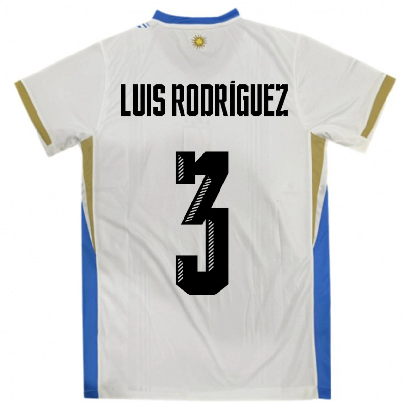 Danxen Bambino Maglia Uruguay José Luis Rodríguez #3 Bianco Blu Kit Gara Away 24-26 Maglietta