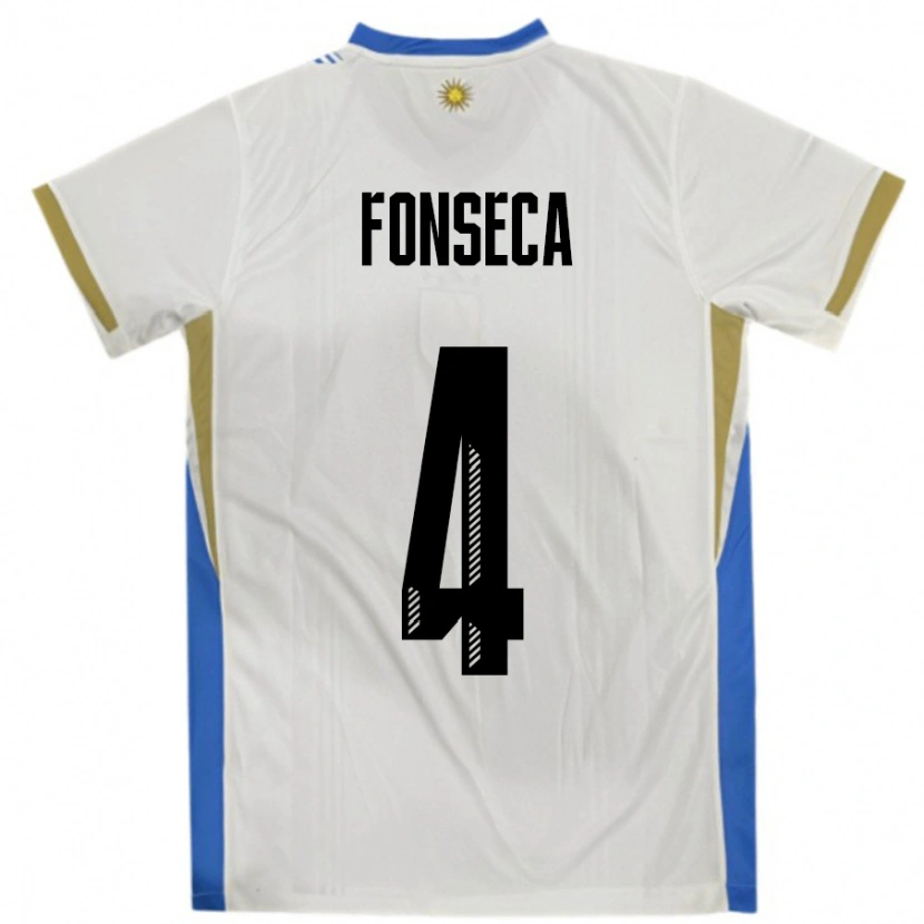 Danxen Bambino Maglia Uruguay Nicolás Fonseca #4 Bianco Blu Kit Gara Away 24-26 Maglietta