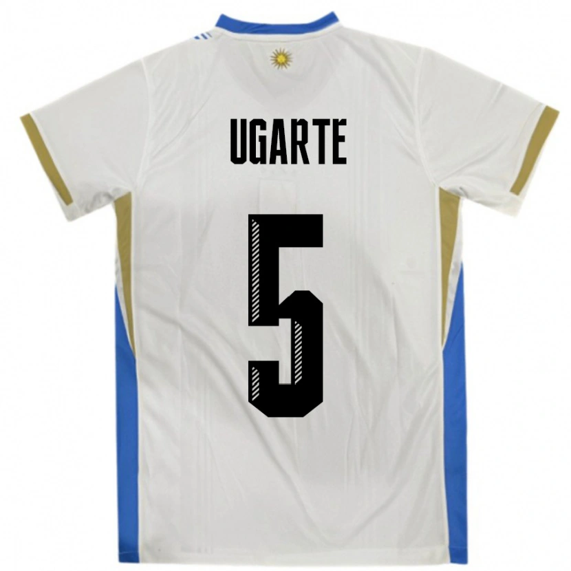 Danxen Bambino Maglia Uruguay Manuel Ugarte #5 Bianco Blu Kit Gara Away 24-26 Maglietta