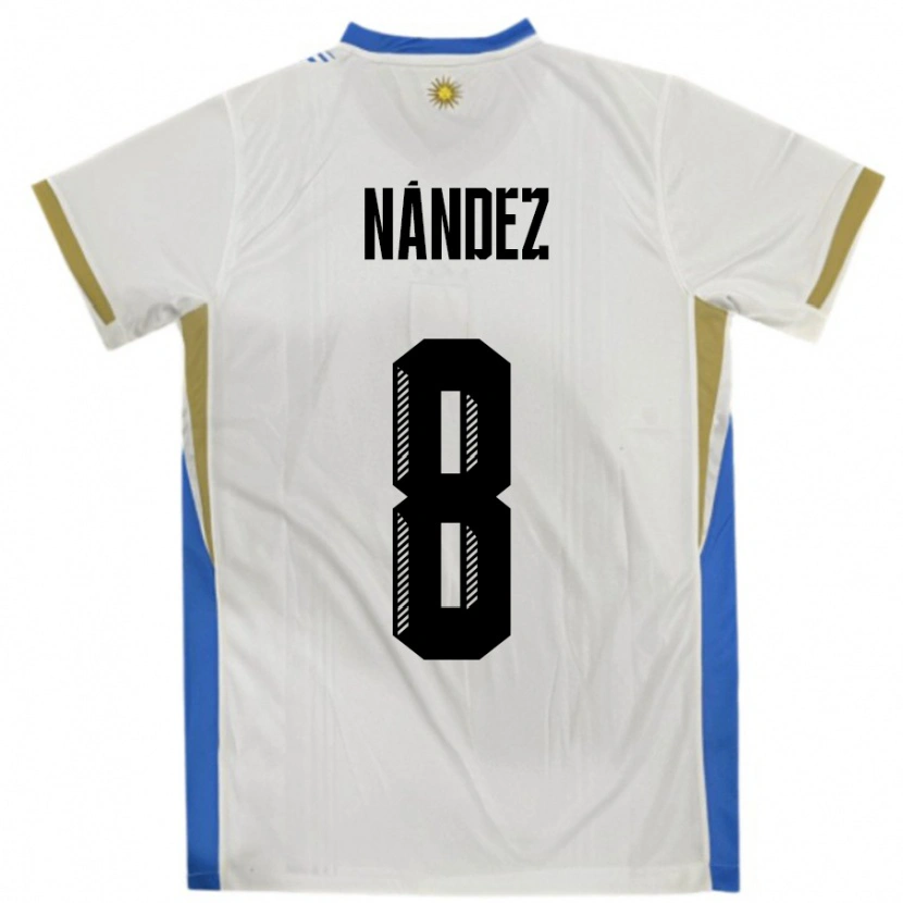 Danxen Bambino Maglia Uruguay Nahitan Nández #8 Bianco Blu Kit Gara Away 24-26 Maglietta