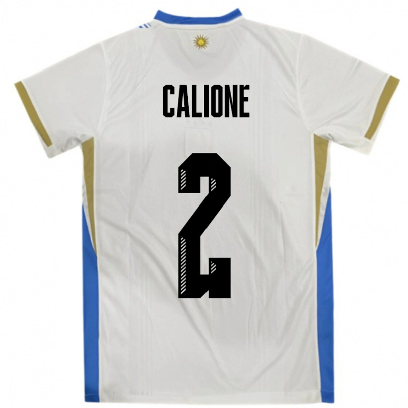 Danxen Bambino Maglia Uruguay Paolo Calione #2 Bianco Blu Kit Gara Away 24-26 Maglietta