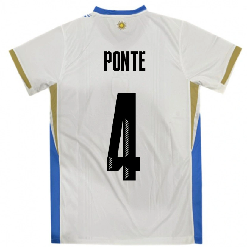 Danxen Bambino Maglia Uruguay Mateo Ponte #4 Bianco Blu Kit Gara Away 24-26 Maglietta