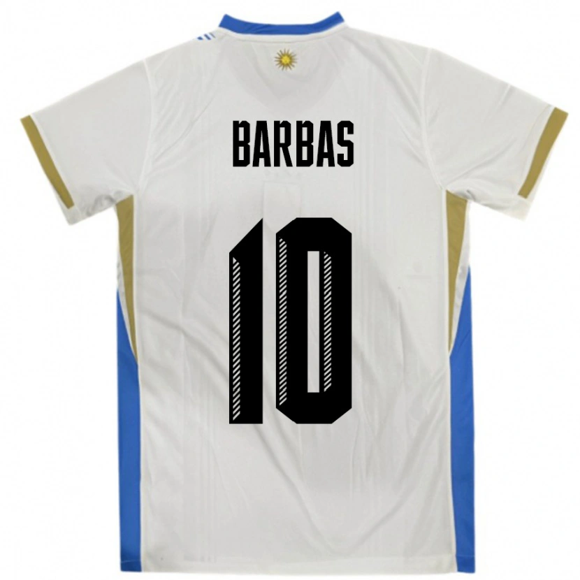 Danxen Bambino Maglia Uruguay Germán Barbas #10 Bianco Blu Kit Gara Away 24-26 Maglietta
