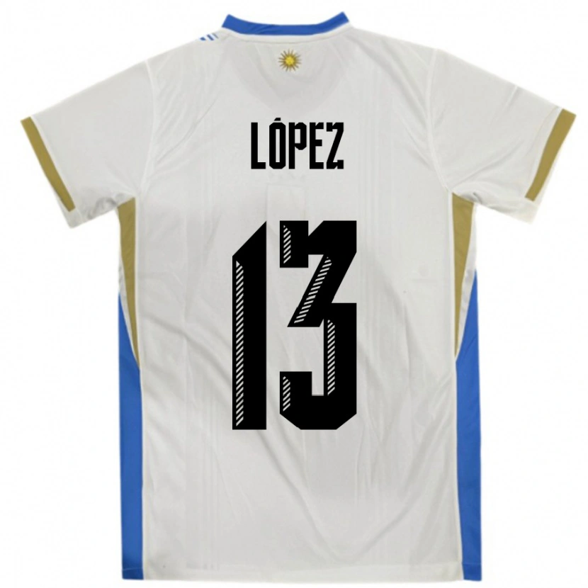 Danxen Bambino Maglia Uruguay Nahuel López #13 Bianco Blu Kit Gara Away 24-26 Maglietta