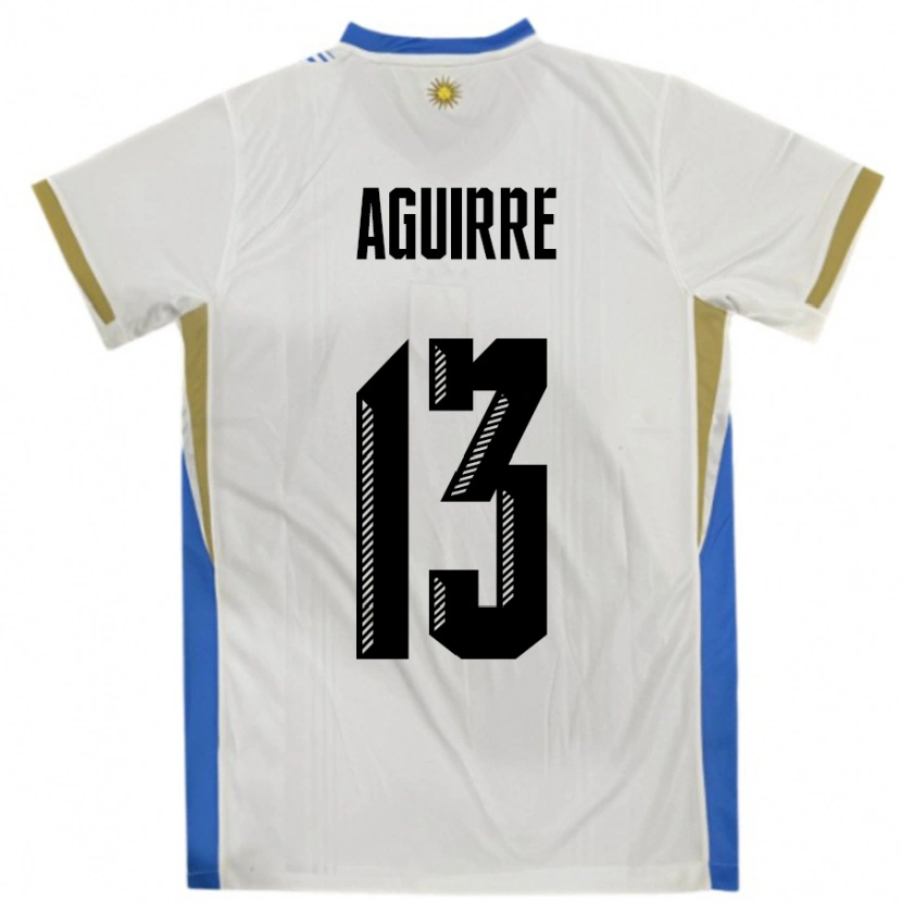 Danxen Bambino Maglia Uruguay Joaquin Aguirre #13 Bianco Blu Kit Gara Away 24-26 Maglietta