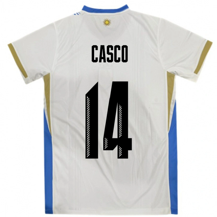 Danxen Bambino Maglia Uruguay Maximiliano Casco #14 Bianco Blu Kit Gara Away 24-26 Maglietta