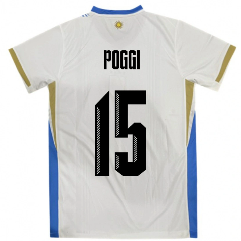 Danxen Bambino Maglia Uruguay Vicente Poggi #15 Bianco Blu Kit Gara Away 24-26 Maglietta
