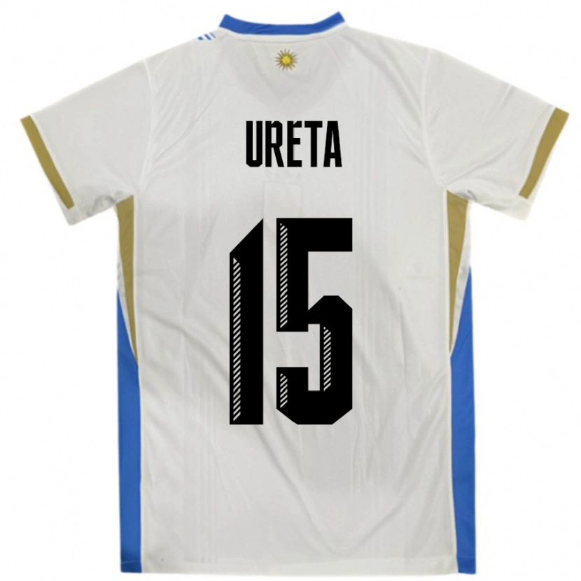 Danxen Bambino Maglia Uruguay Mateo Ureta #15 Bianco Blu Kit Gara Away 24-26 Maglietta