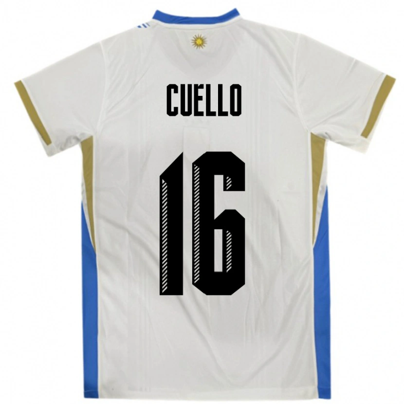 Danxen Bambino Maglia Uruguay Erico Cuello #16 Bianco Blu Kit Gara Away 24-26 Maglietta