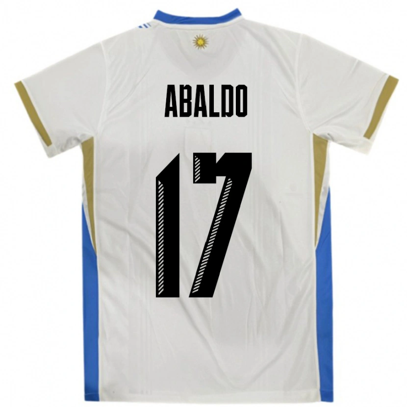 Danxen Bambino Maglia Uruguay Matías Abaldo #17 Bianco Blu Kit Gara Away 24-26 Maglietta