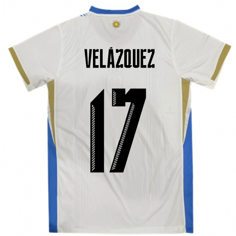 Danxen Bambino Maglia Uruguay Ezequiel Velázquez #17 Bianco Blu Kit Gara Away 24-26 Maglietta