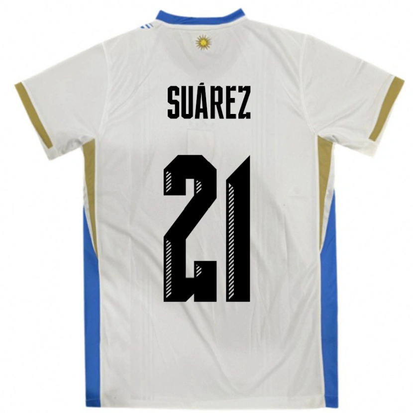 Danxen Bambino Maglia Uruguay Pablo Suárez #21 Bianco Blu Kit Gara Away 24-26 Maglietta