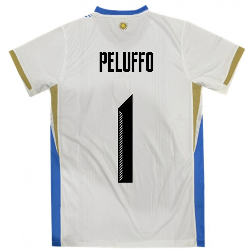 Danxen Bambino Maglia Uruguay Daniel Peluffo #1 Bianco Blu Kit Gara Away 24-26 Maglietta
