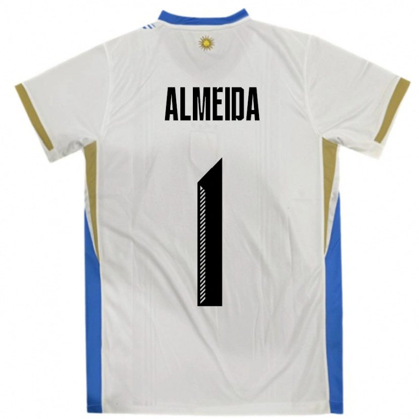 Danxen Bambino Maglia Uruguay Martin Almeida #1 Bianco Blu Kit Gara Away 24-26 Maglietta