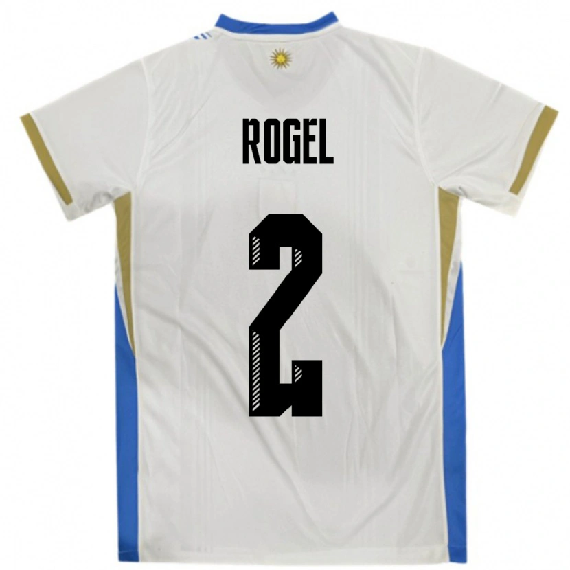 Danxen Bambino Maglia Uruguay Agustin Rogel #2 Bianco Blu Kit Gara Away 24-26 Maglietta