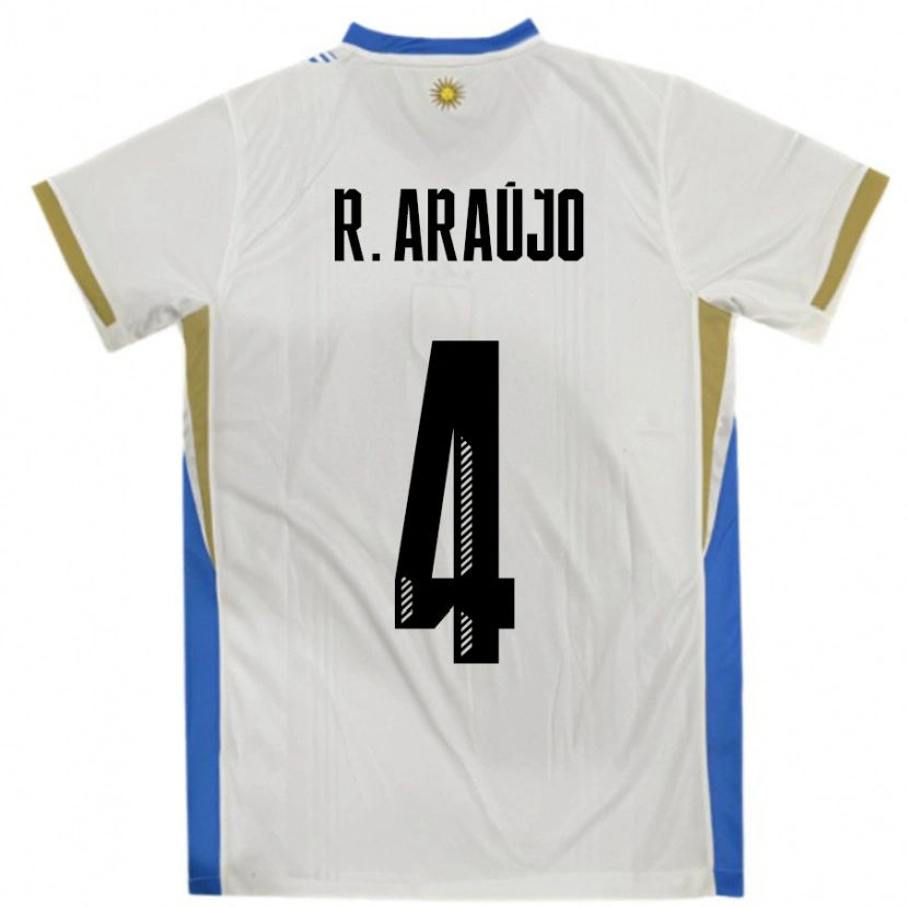 Danxen Bambino Maglia Uruguay Ronald Araujo #4 Bianco Blu Kit Gara Away 24-26 Maglietta