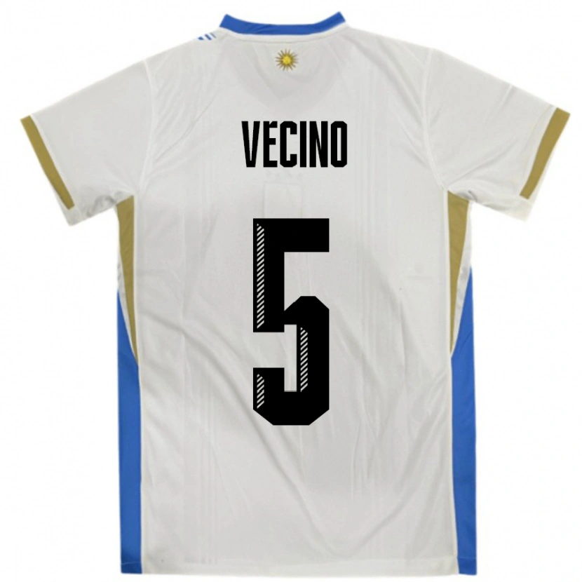 Danxen Bambino Maglia Uruguay Matias Vecino #5 Bianco Blu Kit Gara Away 24-26 Maglietta