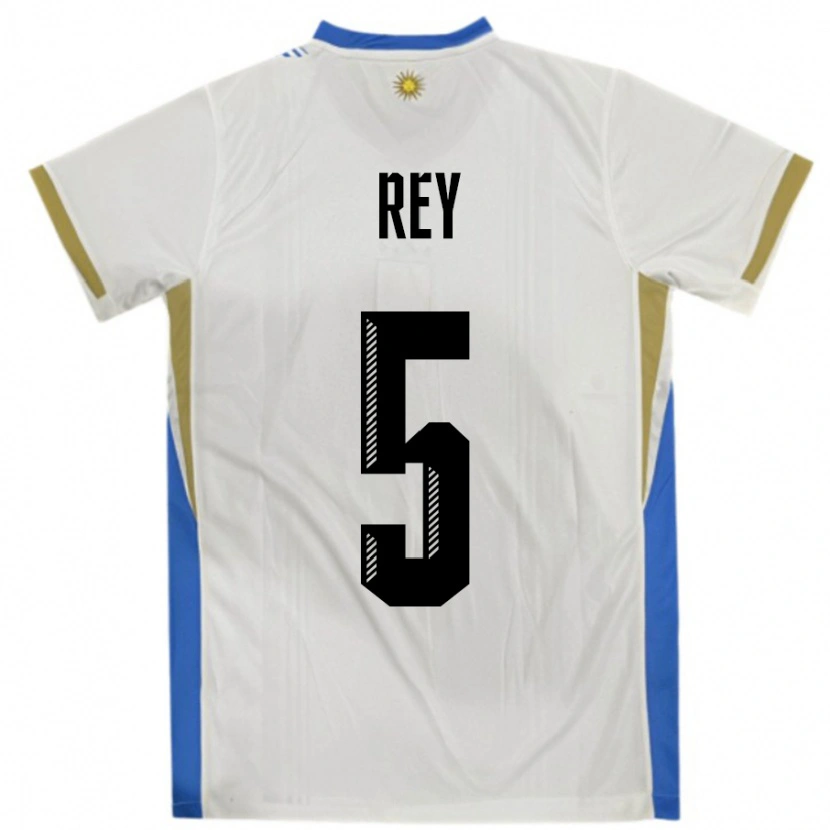 Danxen Bambino Maglia Uruguay Rodrigo Rey #5 Bianco Blu Kit Gara Away 24-26 Maglietta