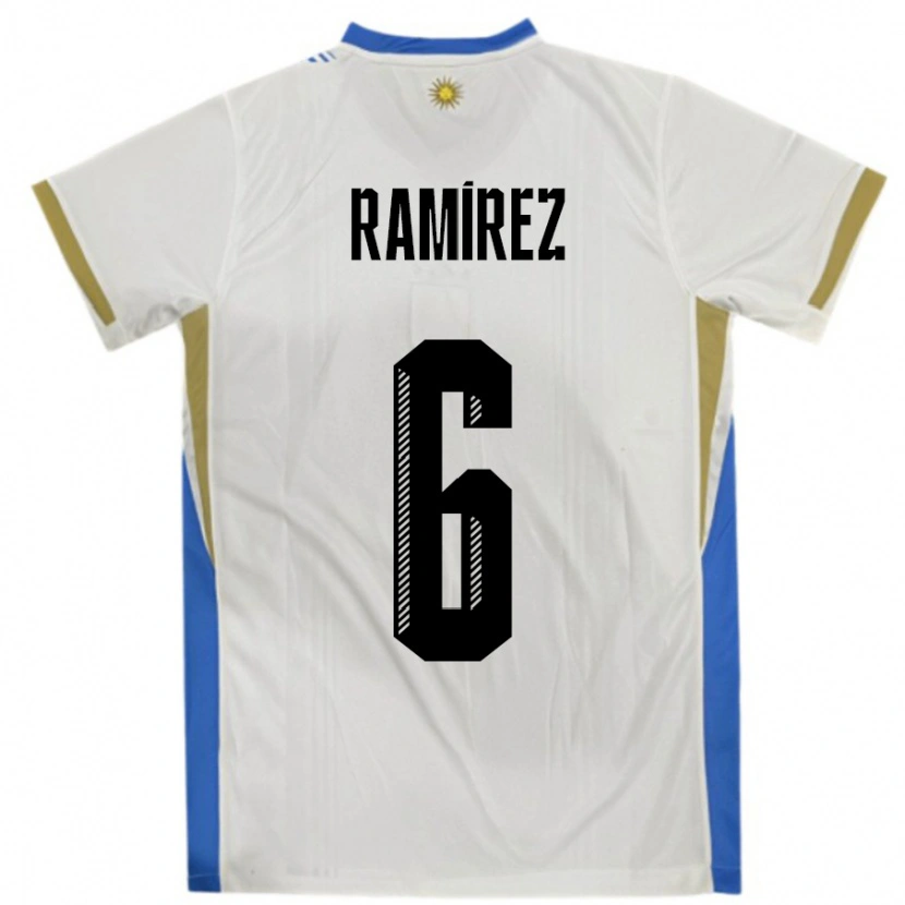 Danxen Bambino Maglia Uruguay Sindy Ramirez #6 Bianco Blu Kit Gara Away 24-26 Maglietta
