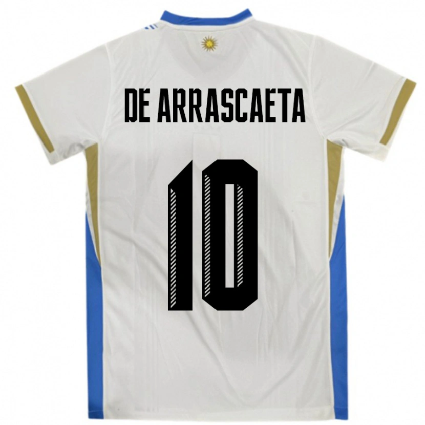 Danxen Bambino Maglia Uruguay Giorgian De Arrascaeta #10 Bianco Blu Kit Gara Away 24-26 Maglietta