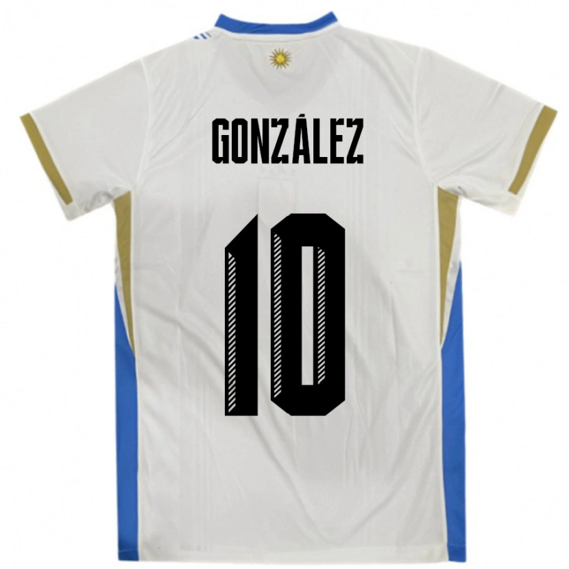 Danxen Bambino Maglia Uruguay Franco Gonzalez #10 Bianco Blu Kit Gara Away 24-26 Maglietta