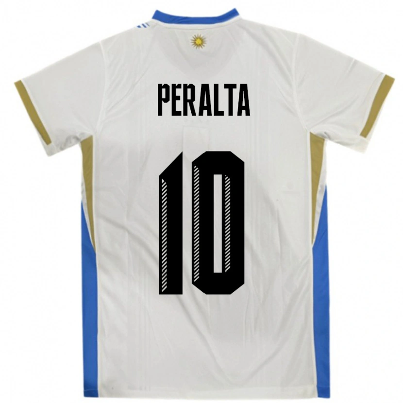 Danxen Bambino Maglia Uruguay Mateo Peralta #10 Bianco Blu Kit Gara Away 24-26 Maglietta